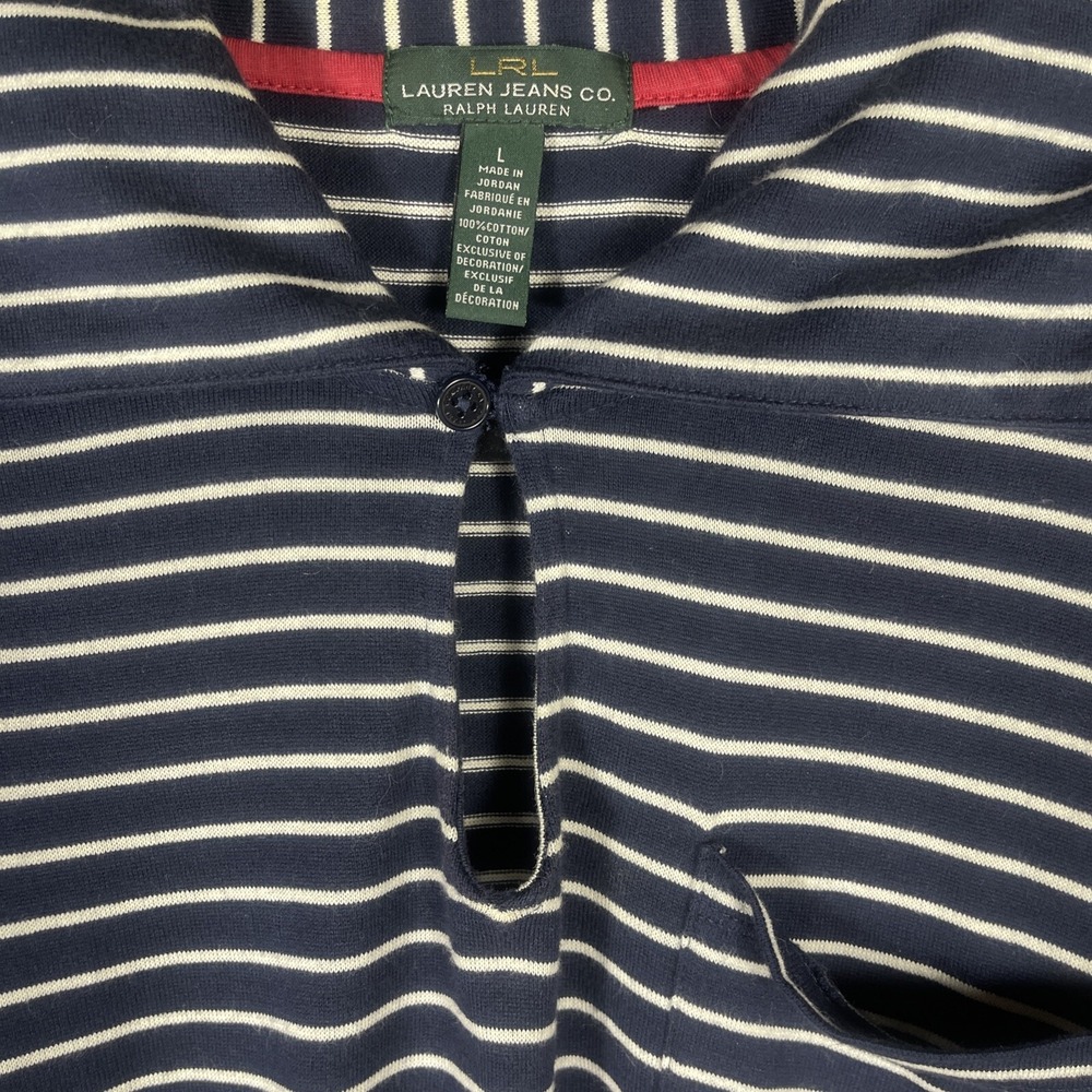 LRL LAUREN JEANS CO. Blue & White Striped 3/4 Sleeve Cotton Dress Size Large - Picture 5 of 5